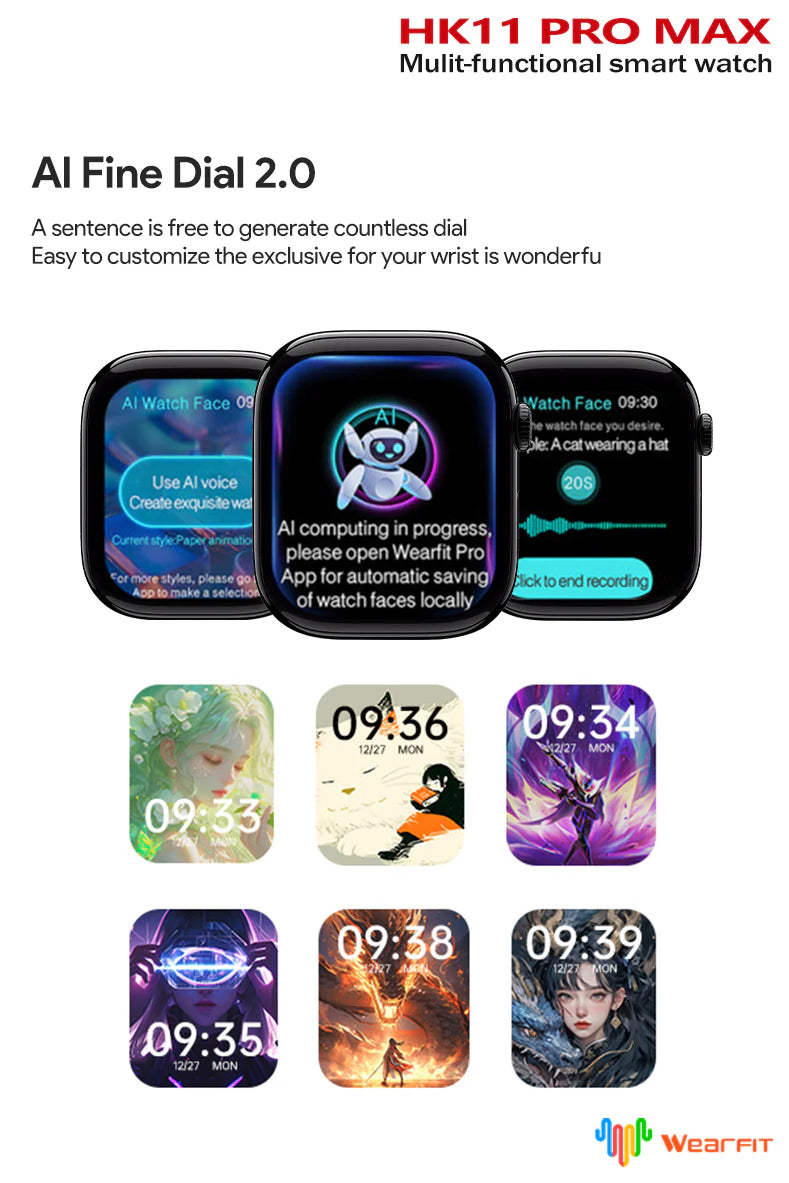PopZa HK11 Pro Max AMOLED Display Smartwatch with Bluetooth Calling Fitness Tracker Heart Rate Monitor and Sports Modes – Black